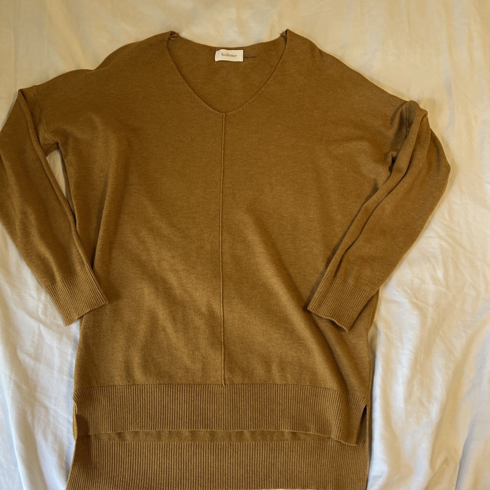 Bohme Womens Mustard Yellow V-Neck Pullover Sweater Viscose T3638 XS/S